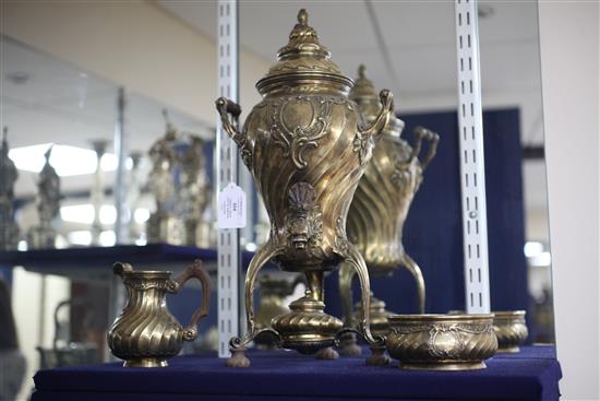 A late 19th century French 950 standard silver gilt six piece tea and coffee service by A. Risler & Carre, Paris,